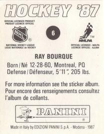 1987-88 Panini Hockey Stickers #6 Ray Bourque Back