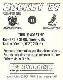 1987-88 Panini Hockey Stickers #13 Tom McCarthy Back