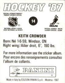 1987-88 Panini Hockey Stickers #14 Keith Crowder Back
