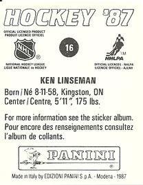1987-88 Panini Stickers #16 Ken Linseman Back