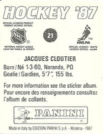 1987-88 Panini Hockey Stickers #21 Jacques Cloutier Back