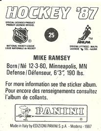 1987-88 Panini Stickers #25 Mike Ramsey Back