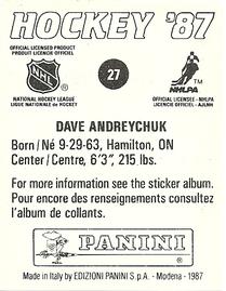 1987-88 Panini Hockey Stickers #27 Dave Andreychuk Back