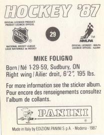 1987-88 Panini Stickers #29 Mike Foligno Back