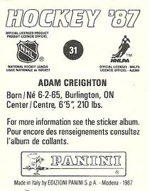 1987-88 Panini Stickers #31 Adam Creighton Back