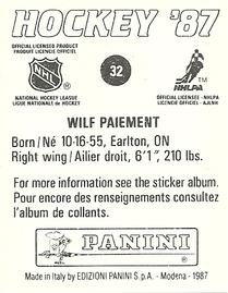 1987-88 Panini Hockey Stickers #32 Wilf Paiement Back