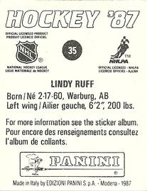1987-88 Panini Hockey Stickers #35 Lindy Ruff Back