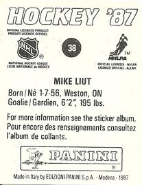 1987-88 Panini Hockey Stickers #38 Mike Liut Back