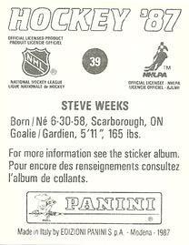 1987-88 Panini Hockey Stickers #39 Steve Weeks Back