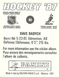 1987-88 Panini Hockey Stickers #40 Dave Babych Back