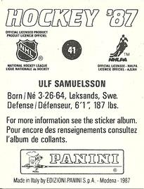 1987-88 Panini Stickers #41 Ulf Samuelsson Back
