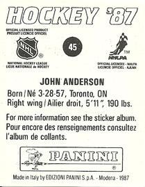 1987-88 Panini Hockey Stickers #45 John Anderson Back
