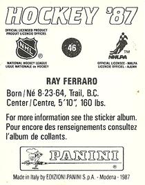 1987-88 Panini Hockey Stickers #46 Ray Ferraro Back