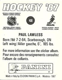 1987-88 Panini Stickers #48 Paul Lawless Back