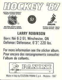 1987-88 Panini Hockey Stickers #57 Larry Robinson Back