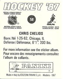 1987-88 Panini Stickers #58 Chris Chelios Back