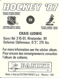 1987-88 Panini Stickers #59 Craig Ludwig Back