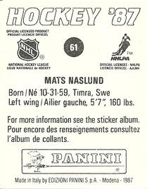1987-88 Panini Stickers #61 Mats Naslund Back