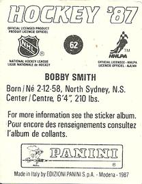 1987-88 Panini Hockey Stickers #62 Bobby Smith Back