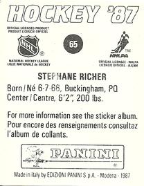 1987-88 Panini Hockey Stickers #65 Stephane Richer Back