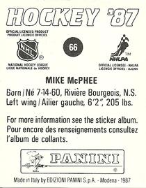 1987-88 Panini Hockey Stickers #66 Mike McPhee Back