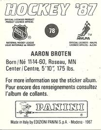 1987-88 Panini Hockey Stickers #78 Aaron Broten Back