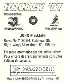 1987-88 Panini Stickers #80 John MacLean Back