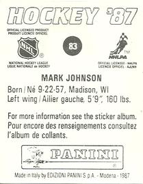 1987-88 Panini Stickers #83 Mark Johnson Back