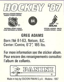 1987-88 Panini Stickers #84 Greg D. Adams Back
