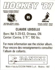 1987-88 Panini Hockey Stickers #85 Claude Loiselle Back