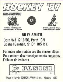 1987-88 Panini Stickers #89 Billy Smith Back
