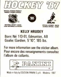1987-88 Panini Stickers #90 Kelly Hrudey Back