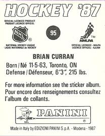 1987-88 Panini Stickers #95 Brian Curran Back