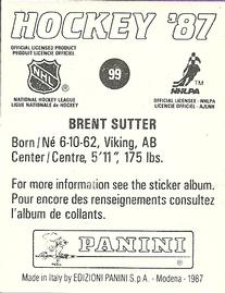 1987-88 Panini Stickers #99 Brent Sutter Back