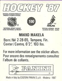 1987-88 Panini Hockey Stickers #100 Mikko Makela Back