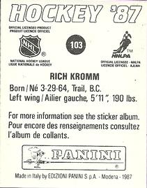 1987-88 Panini Stickers #103 Richard Kromm Back