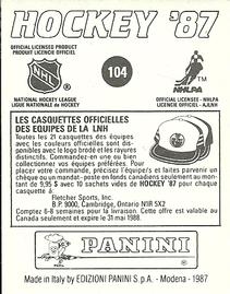 1987-88 Panini Hockey Stickers #104 Ron Greschner Back