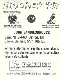 1987-88 Panini Hockey Stickers #106 John Vanbiesbrouck Back
