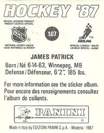1987-88 Panini Hockey Stickers #107 James Patrick Back