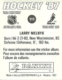 1987-88 Panini Hockey Stickers #111 Larry Melnyk Back