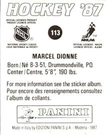 1987-88 Panini Hockey Stickers #113 Marcel Dionne Back