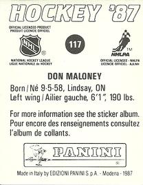 1987-88 Panini Hockey Stickers #117 Don Maloney Back