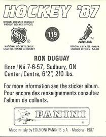 1987-88 Panini Hockey Stickers #119 Ron Duguay Back