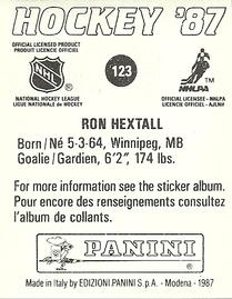 1987-88 Panini Stickers #123 Ron Hextall Back