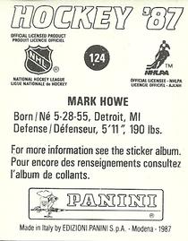 1987-88 Panini Hockey Stickers #124 Mark Howe Back