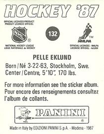 1987-88 Panini Hockey Stickers #132 Pelle Eklund Back