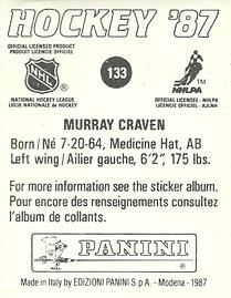 1987-88 Panini Hockey Stickers #133 Murray Craven Back