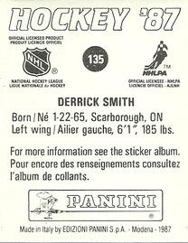 1987-88 Panini Hockey Stickers #135 Derrick Smith Back