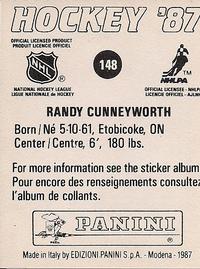 1987-88 Panini Hockey Stickers #148 Randy Cunneyworth Back