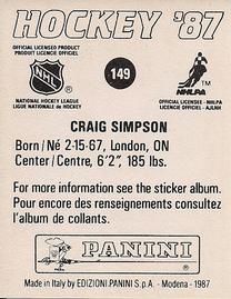 1987-88 Panini Stickers #149 Craig Simpson Back